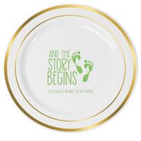 And The Story Begins with Baby Feet Premium Banded Plastic Plates