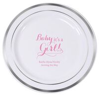 It's A Girl Premium Banded Plastic Plates